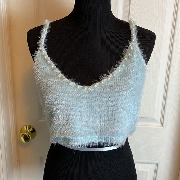 Chicme Powder Blue Women’s Eyelash Sweater Set Bandeau & V-Neck Cardigan XL NEW - Picture 5 of 7